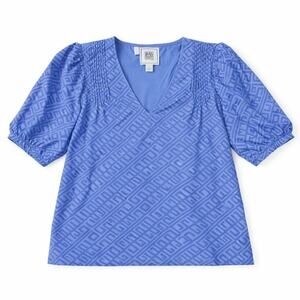 Emily McCarthy Penny Top Blueberry Monogram Blouse Women’s Large Puff Sleeve